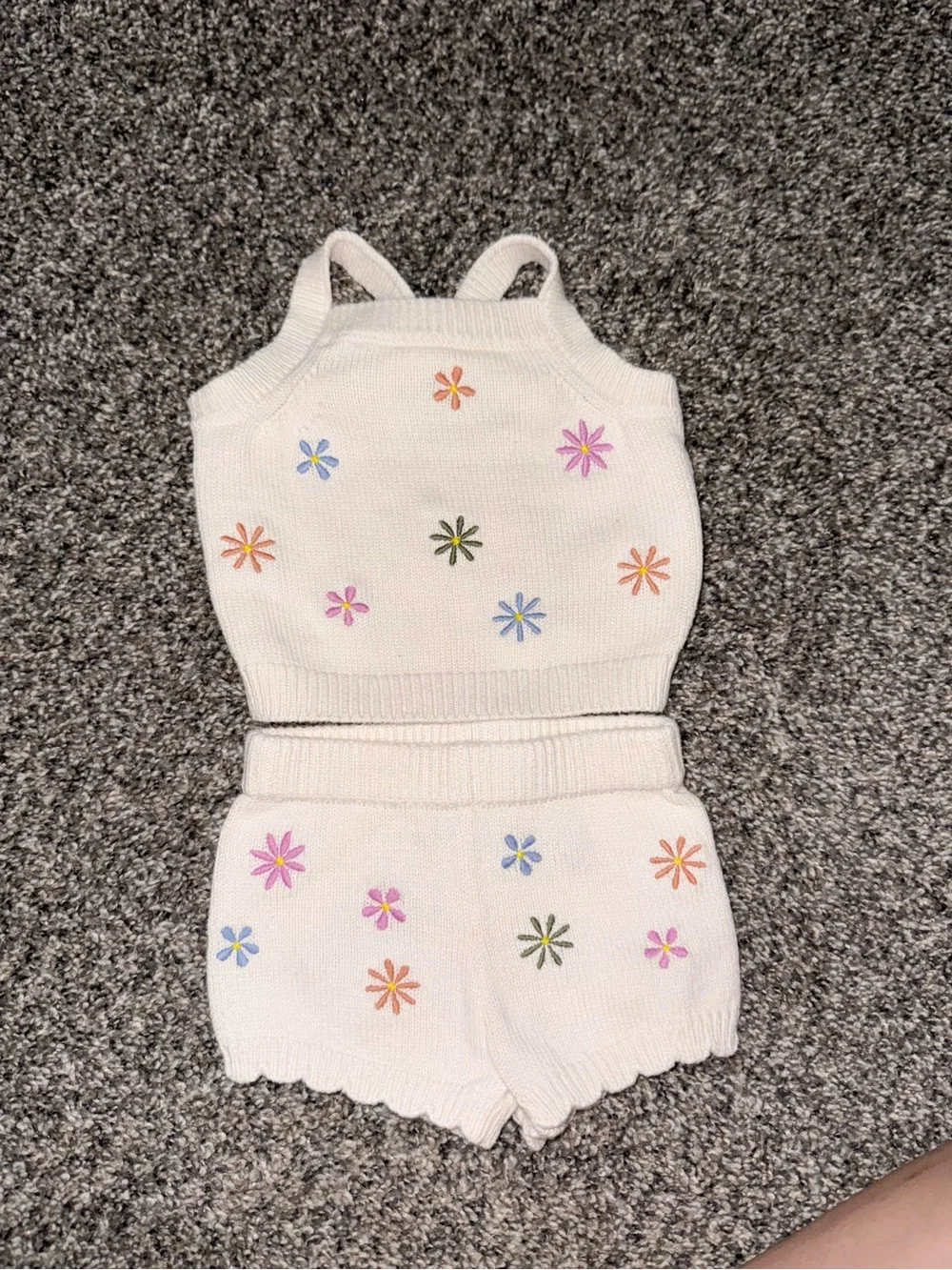 Old Navy Cream Knit Floral Embroidered Baby Set